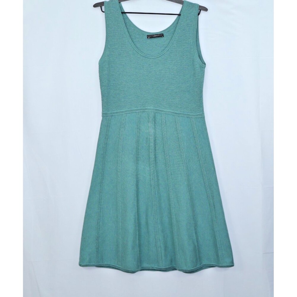 Peruvian Connection Teal Knit Sleeveless Sweater Dress Textured midi A line sz M - Picture 2 of 8